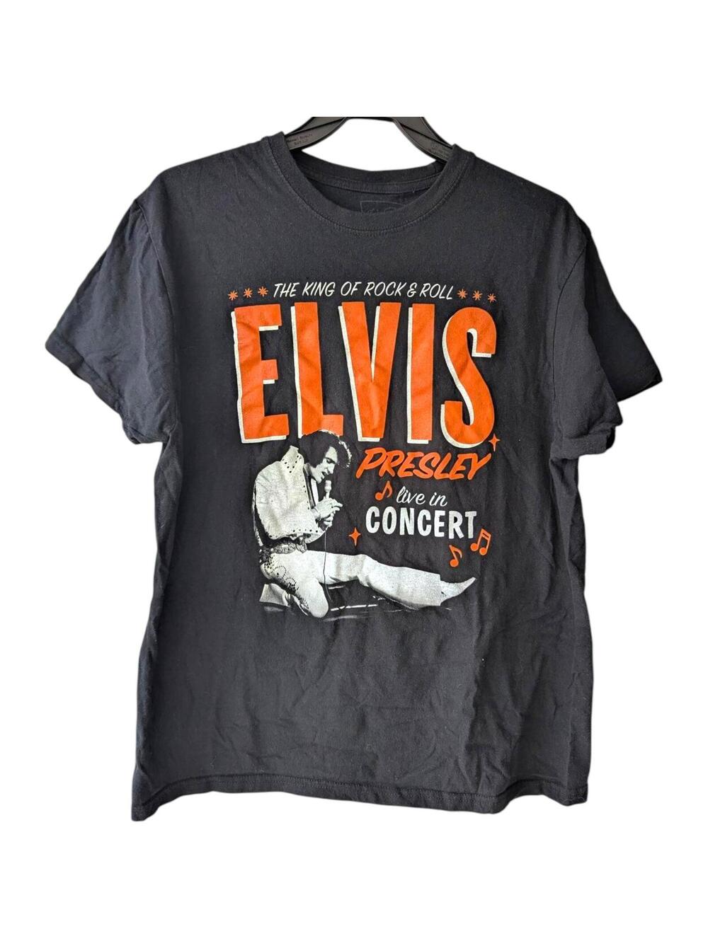 Elvis Presley Shirt Large Women Black Live In Concert The King Rock N Roll Tee